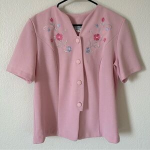 Vintage 90s Grandma Embroidered Pink Floral Women's conservative Church Blazer